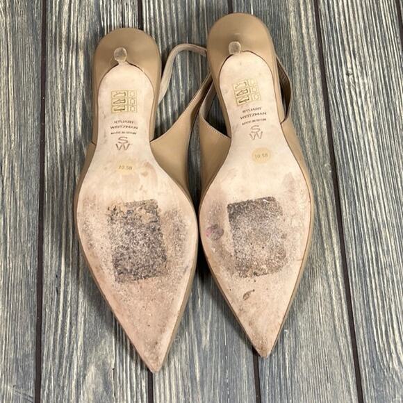 Stuart Weitzman Eva Women Pointed Toe Slingback Pumps Heels Fawn Beige Sz 10.5B - Picture 7 of 12